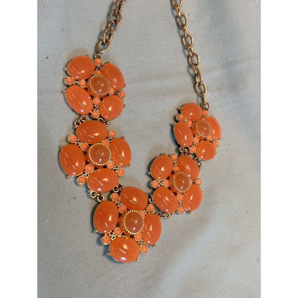 Talbots Gold-Tone Orange Cabochon Statement Necklace Floral Cluster